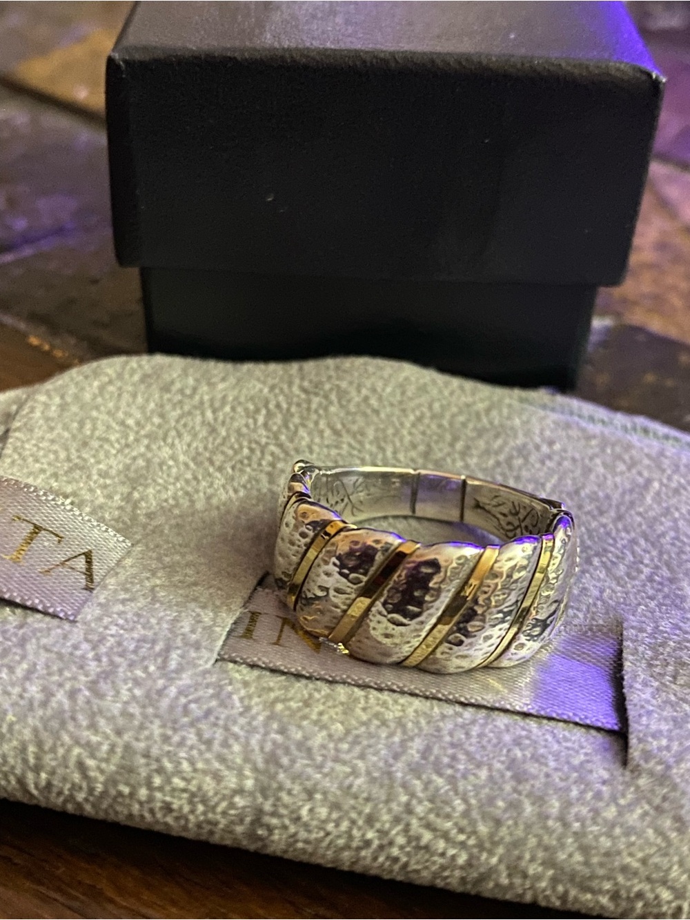 Konstantino Two-Tone Hammered Spiral Band — Silver and Gold
